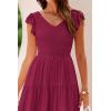 imagePRETTYGARDEN Womens Summer Flowy Maxi Dress Casual Cap Sleeve V Neck Smocked Beach SundressSolid Wine Red
