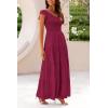 imagePRETTYGARDEN Womens Summer Flowy Maxi Dress Casual Cap Sleeve V Neck Smocked Beach SundressSolid Wine Red