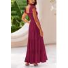 imagePRETTYGARDEN Womens Summer Flowy Maxi Dress Casual Cap Sleeve V Neck Smocked Beach SundressSolid Wine Red