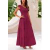imagePRETTYGARDEN Womens Summer Flowy Maxi Dress Casual Cap Sleeve V Neck Smocked Beach SundressSolid Wine Red