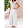 imagePRETTYGARDEN Womens Summer Flowy Maxi Dress Casual Cap Sleeve V Neck Smocked Beach SundressWhite