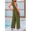 imagePRETTYGARDEN Womens Summer Jumpsuits Dressy Casual One Piece Outfits Sleeveless Mock Neck Wide Leg Pants Rompers with PocketsArmy Green
