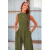 imagePRETTYGARDEN Womens Summer Jumpsuits Dressy Casual One Piece Outfits Sleeveless Mock Neck Wide Leg Pants Rompers with PocketsArmy Green