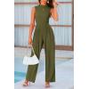 imagePRETTYGARDEN Womens Summer Jumpsuits Dressy Casual One Piece Outfits Sleeveless Mock Neck Wide Leg Pants Rompers with PocketsArmy Green