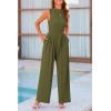 imagePRETTYGARDEN Womens Summer Jumpsuits Dressy Casual One Piece Outfits Sleeveless Mock Neck Wide Leg Pants Rompers with PocketsArmy Green