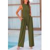 imagePRETTYGARDEN Womens Summer Jumpsuits Dressy Casual One Piece Outfits Sleeveless Mock Neck Wide Leg Pants Rompers with PocketsArmy Green