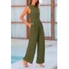 imagePRETTYGARDEN Womens Summer Jumpsuits Dressy Casual One Piece Outfits Sleeveless Mock Neck Wide Leg Pants Rompers with PocketsArmy Green