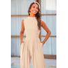 imagePRETTYGARDEN Womens Summer Jumpsuits Dressy Casual One Piece Outfits Sleeveless Mock Neck Wide Leg Pants Rompers with PocketsBeige