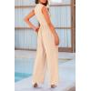 imagePRETTYGARDEN Womens Summer Jumpsuits Dressy Casual One Piece Outfits Sleeveless Mock Neck Wide Leg Pants Rompers with PocketsBeige