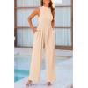 imagePRETTYGARDEN Womens Summer Jumpsuits Dressy Casual One Piece Outfits Sleeveless Mock Neck Wide Leg Pants Rompers with PocketsBeige