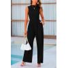 imagePRETTYGARDEN Womens Summer Jumpsuits Dressy Casual One Piece Outfits Sleeveless Mock Neck Wide Leg Pants Rompers with PocketsBlack
