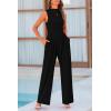 imagePRETTYGARDEN Womens Summer Jumpsuits Dressy Casual One Piece Outfits Sleeveless Mock Neck Wide Leg Pants Rompers with PocketsBlack