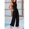 imagePRETTYGARDEN Womens Summer Jumpsuits Dressy Casual One Piece Outfits Sleeveless Mock Neck Wide Leg Pants Rompers with PocketsBlack