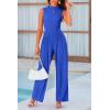imagePRETTYGARDEN Womens Summer Jumpsuits Dressy Casual One Piece Outfits Sleeveless Mock Neck Wide Leg Pants Rompers with PocketsBlue