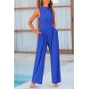 imagePRETTYGARDEN Womens Summer Jumpsuits Dressy Casual One Piece Outfits Sleeveless Mock Neck Wide Leg Pants Rompers with PocketsBlue