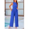imagePRETTYGARDEN Womens Summer Jumpsuits Dressy Casual One Piece Outfits Sleeveless Mock Neck Wide Leg Pants Rompers with PocketsBlue