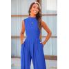 imagePRETTYGARDEN Womens Summer Jumpsuits Dressy Casual One Piece Outfits Sleeveless Mock Neck Wide Leg Pants Rompers with PocketsBlue