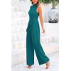 imagePRETTYGARDEN Womens Summer Jumpsuits Dressy Casual One Piece Outfits Sleeveless Mock Neck Wide Leg Pants Rompers with PocketsBlue Green