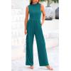 imagePRETTYGARDEN Womens Summer Jumpsuits Dressy Casual One Piece Outfits Sleeveless Mock Neck Wide Leg Pants Rompers with PocketsBlue Green