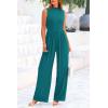 imagePRETTYGARDEN Womens Summer Jumpsuits Dressy Casual One Piece Outfits Sleeveless Mock Neck Wide Leg Pants Rompers with PocketsBlue Green