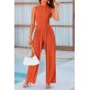 imagePRETTYGARDEN Womens Summer Jumpsuits Dressy Casual One Piece Outfits Sleeveless Mock Neck Wide Leg Pants Rompers with PocketsBrick Red