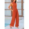 imagePRETTYGARDEN Womens Summer Jumpsuits Dressy Casual One Piece Outfits Sleeveless Mock Neck Wide Leg Pants Rompers with PocketsBrick Red