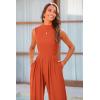 imagePRETTYGARDEN Womens Summer Jumpsuits Dressy Casual One Piece Outfits Sleeveless Mock Neck Wide Leg Pants Rompers with PocketsBrick Red