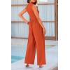 imagePRETTYGARDEN Womens Summer Jumpsuits Dressy Casual One Piece Outfits Sleeveless Mock Neck Wide Leg Pants Rompers with PocketsBrick Red