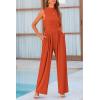 imagePRETTYGARDEN Womens Summer Jumpsuits Dressy Casual One Piece Outfits Sleeveless Mock Neck Wide Leg Pants Rompers with PocketsBrick Red