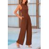 imagePRETTYGARDEN Womens Summer Jumpsuits Dressy Casual One Piece Outfits Sleeveless Mock Neck Wide Leg Pants Rompers with PocketsBrown