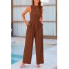 imagePRETTYGARDEN Womens Summer Jumpsuits Dressy Casual One Piece Outfits Sleeveless Mock Neck Wide Leg Pants Rompers with PocketsBrown