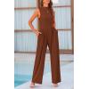 imagePRETTYGARDEN Womens Summer Jumpsuits Dressy Casual One Piece Outfits Sleeveless Mock Neck Wide Leg Pants Rompers with PocketsBrown