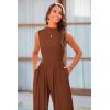 imagePRETTYGARDEN Womens Summer Jumpsuits Dressy Casual One Piece Outfits Sleeveless Mock Neck Wide Leg Pants Rompers with PocketsBrown