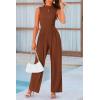 imagePRETTYGARDEN Womens Summer Jumpsuits Dressy Casual One Piece Outfits Sleeveless Mock Neck Wide Leg Pants Rompers with PocketsBrown