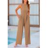 imagePRETTYGARDEN Womens Summer Jumpsuits Dressy Casual One Piece Outfits Sleeveless Mock Neck Wide Leg Pants Rompers with PocketsCamel