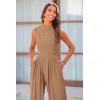imagePRETTYGARDEN Womens Summer Jumpsuits Dressy Casual One Piece Outfits Sleeveless Mock Neck Wide Leg Pants Rompers with PocketsCamel