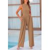 imagePRETTYGARDEN Womens Summer Jumpsuits Dressy Casual One Piece Outfits Sleeveless Mock Neck Wide Leg Pants Rompers with PocketsCamel