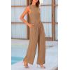 imagePRETTYGARDEN Womens Summer Jumpsuits Dressy Casual One Piece Outfits Sleeveless Mock Neck Wide Leg Pants Rompers with PocketsCamel