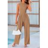 imagePRETTYGARDEN Womens Summer Jumpsuits Dressy Casual One Piece Outfits Sleeveless Mock Neck Wide Leg Pants Rompers with PocketsCamel