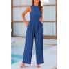 imagePRETTYGARDEN Womens Summer Jumpsuits Dressy Casual One Piece Outfits Sleeveless Mock Neck Wide Leg Pants Rompers with PocketsDark Blue