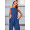 imagePRETTYGARDEN Womens Summer Jumpsuits Dressy Casual One Piece Outfits Sleeveless Mock Neck Wide Leg Pants Rompers with PocketsDark Blue