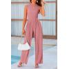 imagePRETTYGARDEN Womens Summer Jumpsuits Dressy Casual One Piece Outfits Sleeveless Mock Neck Wide Leg Pants Rompers with PocketsDusty Pink