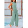 imagePRETTYGARDEN Womens Summer Jumpsuits Dressy Casual One Piece Outfits Sleeveless Mock Neck Wide Leg Pants Rompers with PocketsFruit Green