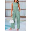 imagePRETTYGARDEN Womens Summer Jumpsuits Dressy Casual One Piece Outfits Sleeveless Mock Neck Wide Leg Pants Rompers with PocketsFruit Green