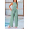imagePRETTYGARDEN Womens Summer Jumpsuits Dressy Casual One Piece Outfits Sleeveless Mock Neck Wide Leg Pants Rompers with PocketsFruit Green