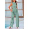 imagePRETTYGARDEN Womens Summer Jumpsuits Dressy Casual One Piece Outfits Sleeveless Mock Neck Wide Leg Pants Rompers with PocketsFruit Green