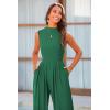 imagePRETTYGARDEN Womens Summer Jumpsuits Dressy Casual One Piece Outfits Sleeveless Mock Neck Wide Leg Pants Rompers with PocketsGreen