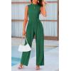 imagePRETTYGARDEN Womens Summer Jumpsuits Dressy Casual One Piece Outfits Sleeveless Mock Neck Wide Leg Pants Rompers with PocketsGreen