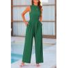 imagePRETTYGARDEN Womens Summer Jumpsuits Dressy Casual One Piece Outfits Sleeveless Mock Neck Wide Leg Pants Rompers with PocketsGreen