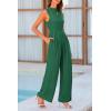 imagePRETTYGARDEN Womens Summer Jumpsuits Dressy Casual One Piece Outfits Sleeveless Mock Neck Wide Leg Pants Rompers with PocketsGreen